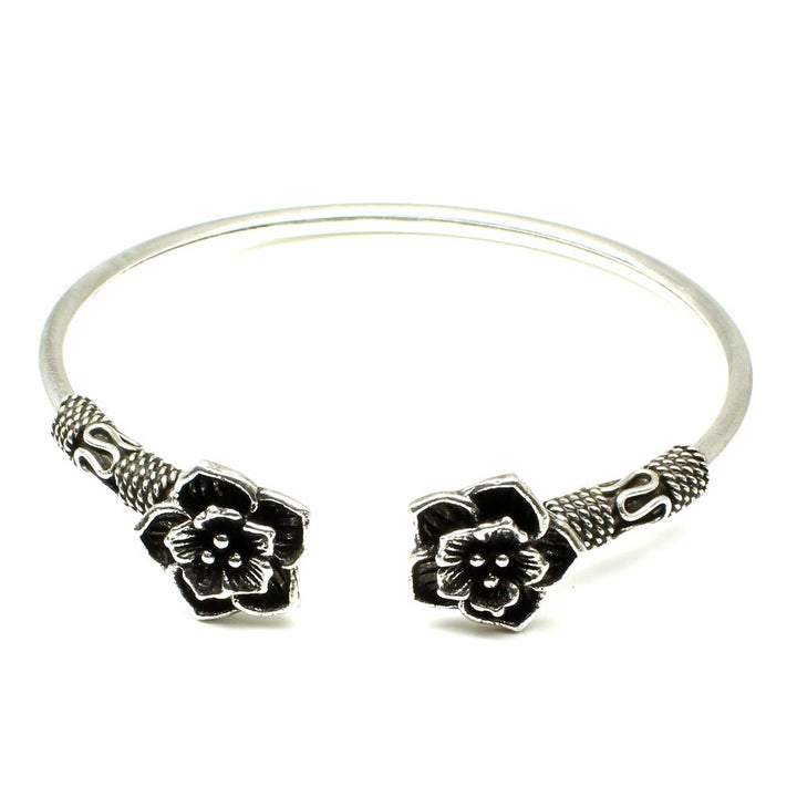 antique-flower-real-925-sterling-silver-womens-bracelet-bangle-armlet-5.9cm