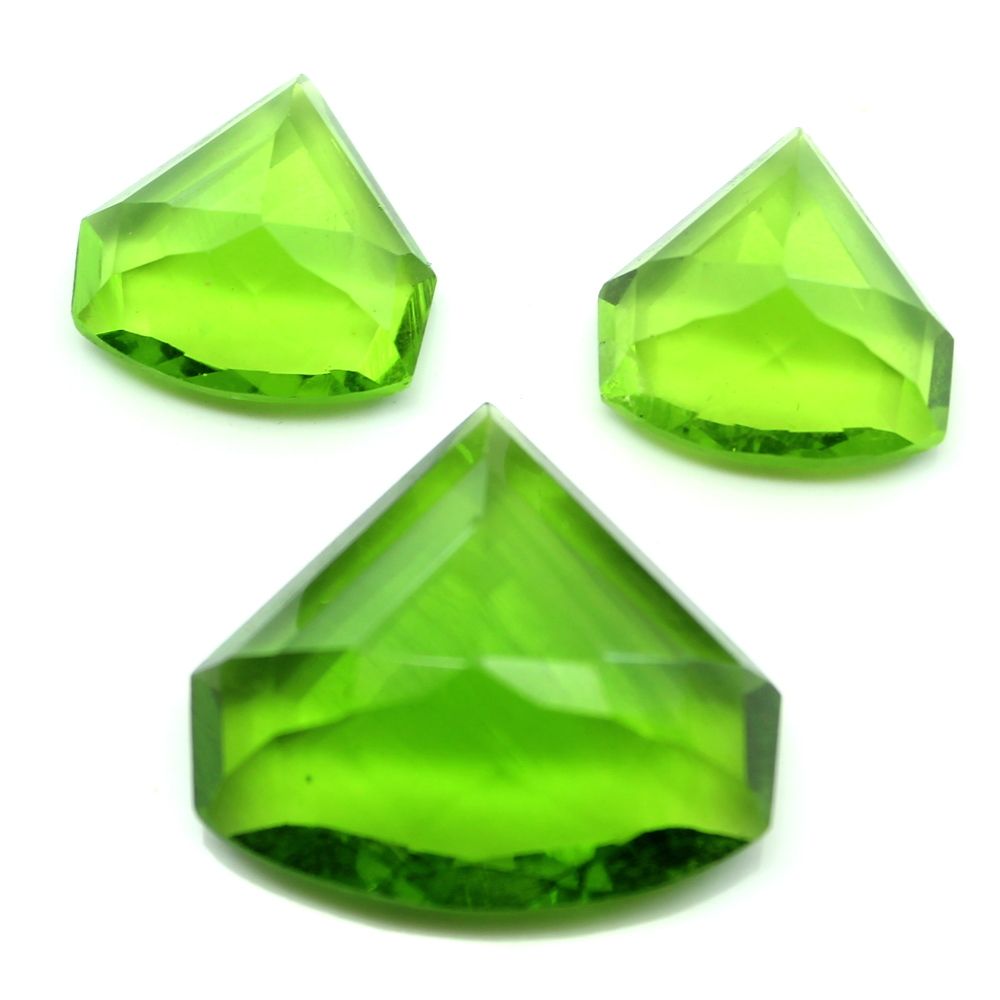 3pc Set for Pendant Earrings Synthetic Glass Cut Stones Peridot Green