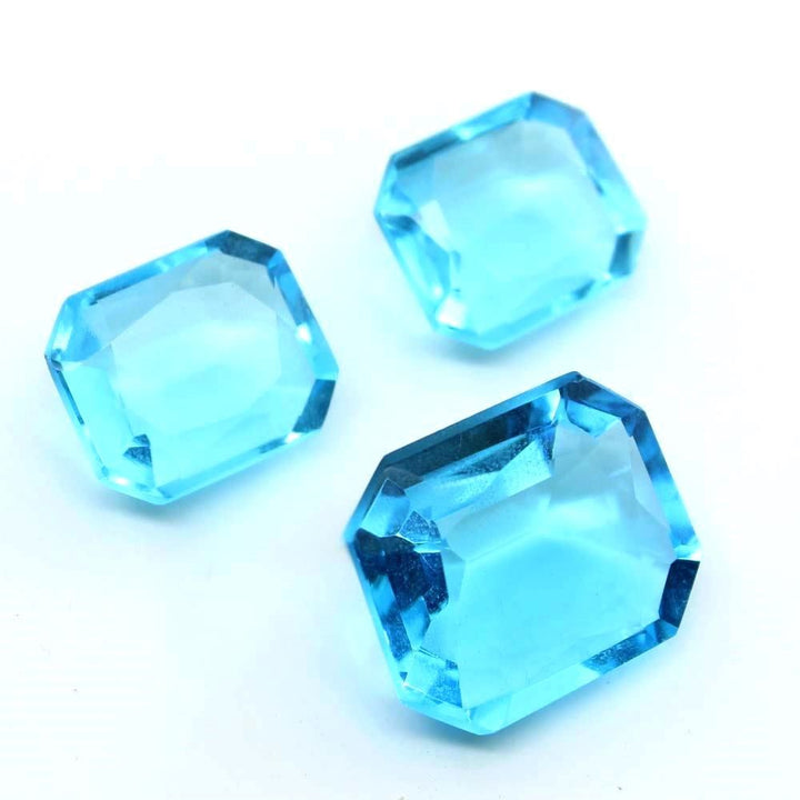 3pc Set for Pendant Earrings Synthetic Glass Cut Stones Blue