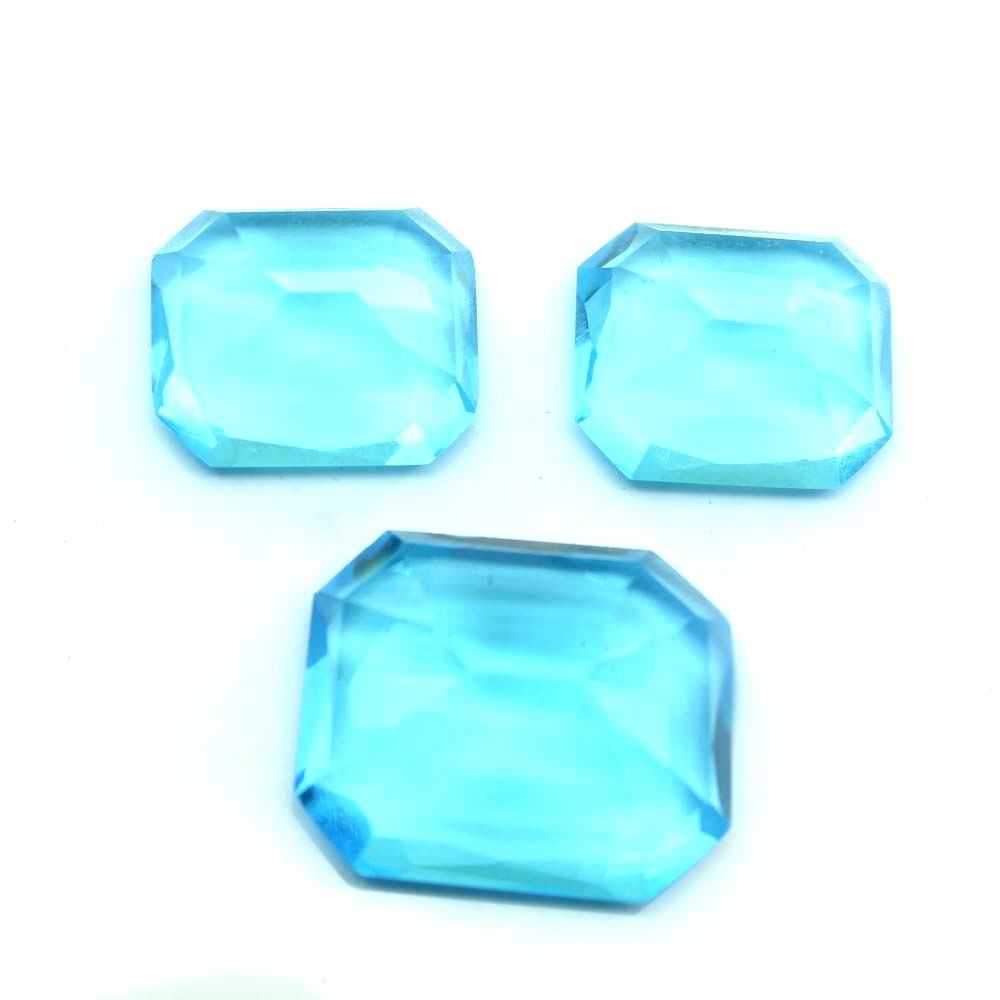 3pc Set for Pendant Earrings Synthetic Glass Cut Stones Blue