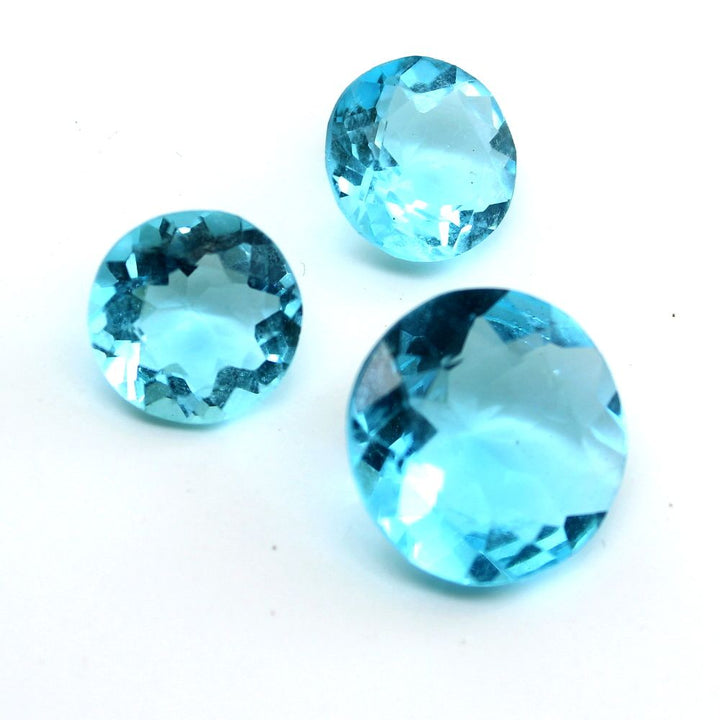 3pc Set for Pendant Earrings Synthetic Glass Cut Stones Topaz Blue