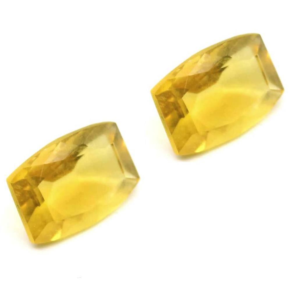 Pair of Synthetic Glass Cut Cushion Shape Stones Yellow