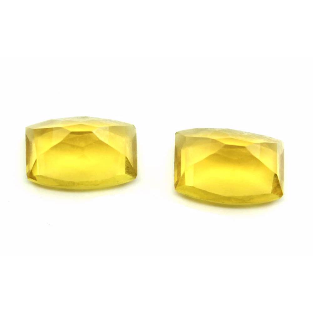Pair of Synthetic Glass Cut Cushion Shape Stones Yellow