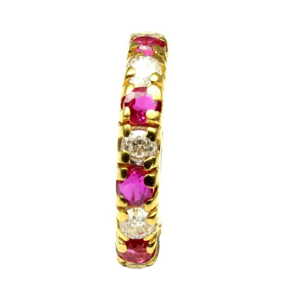 Ethnic Indian Pink White CZ Hoop Nose Ring clicker Nase stud 14k Real Gold