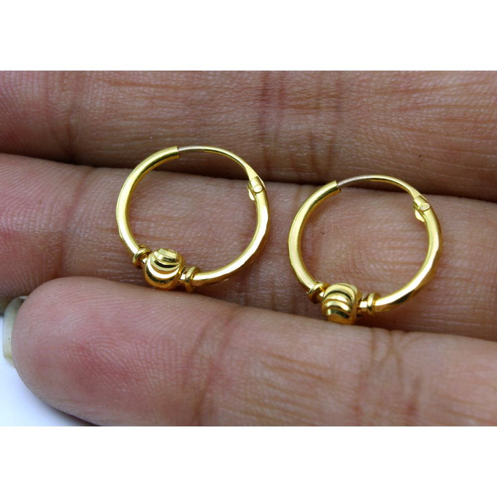 Ethnic Indian Hinged Hoop EARRINGS 14k Solid Yellow Gold - Pair
