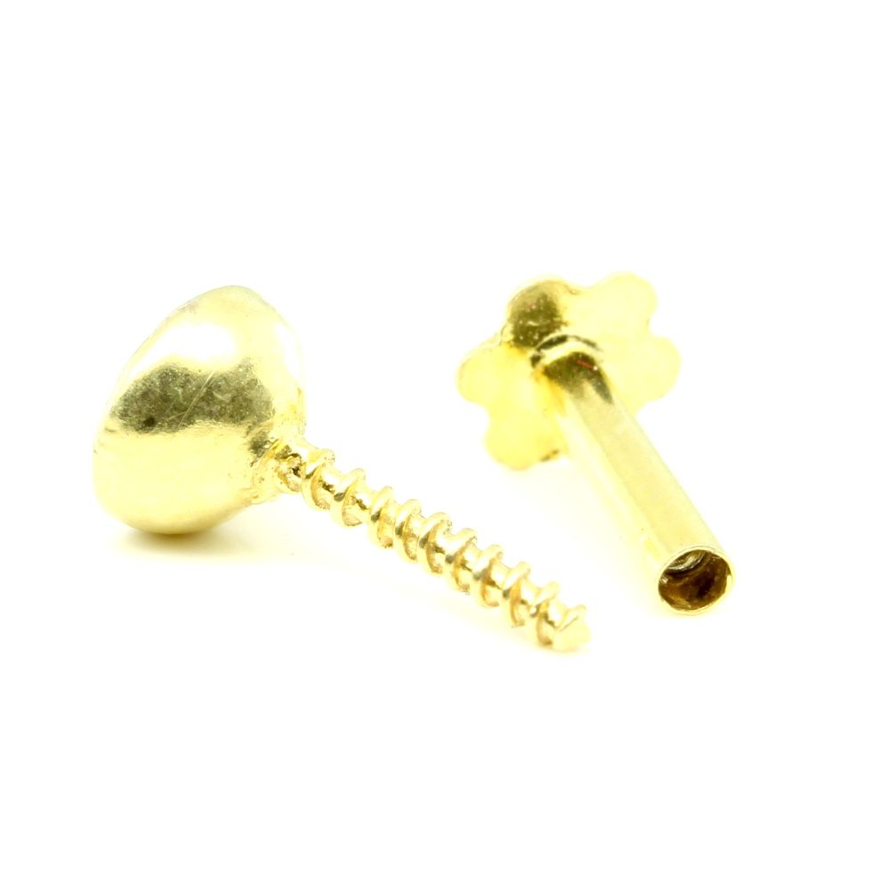 Lovely White CZ Piercing Nose Stud Solid Real 14k Yellow Gold Screw Back 18g