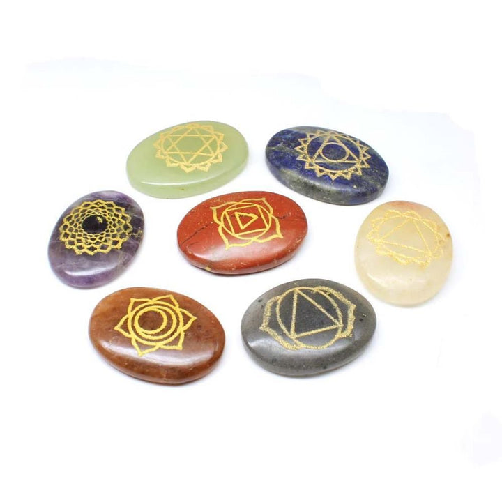 Crystals Reiki healing crystals 7 Chakra Stones with Engraved Symbols