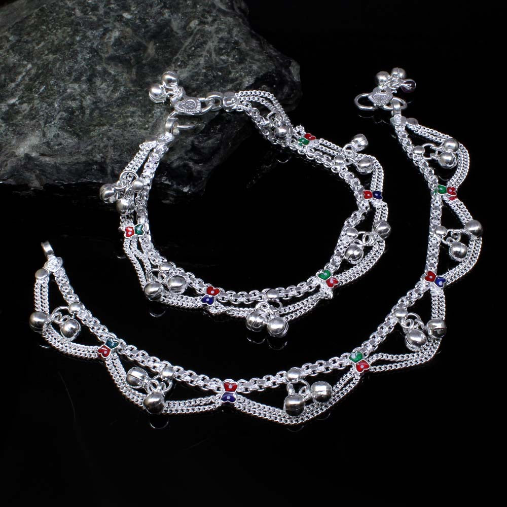 Cute Solid Silver Jewelry Kids Anklets chain foot baby Bracelet 8.3"