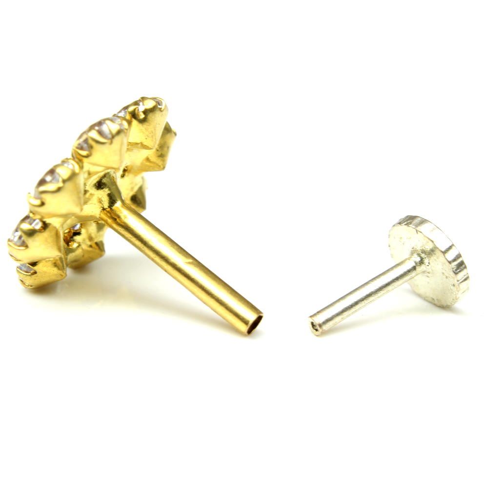 Daisy Real Gold Nose stud 14K Ethnic White CZ Indian piercing nose ring Push Pin