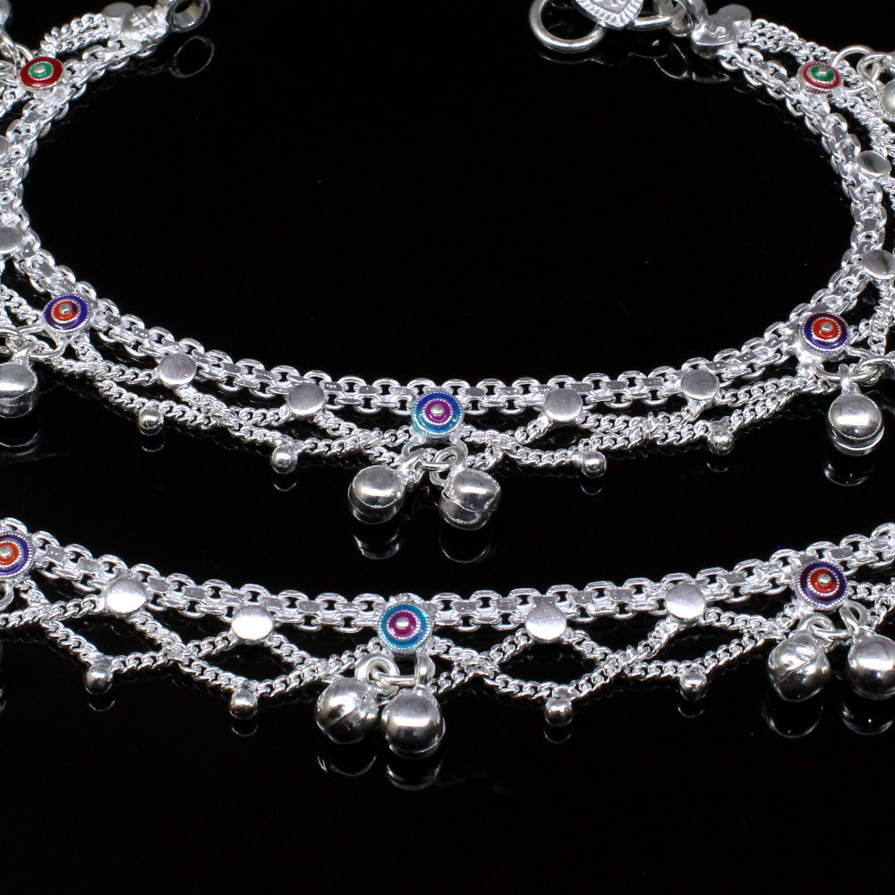 Cute 925 Solid Silver Jewelry Kids Anklets chain Indian Style baby Bracelet 7.3"