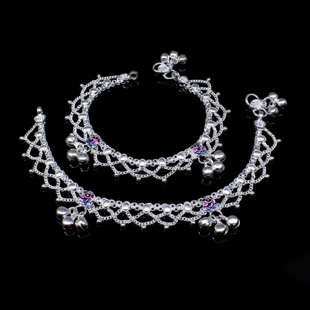 Real Solid Silver Jewelry Kids Anklets chain Indian Stylish Bracelet 7"
