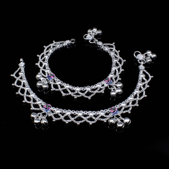 Real Solid Silver Jewelry Kids Anklets chain Indian Stylish Bracelet 7"