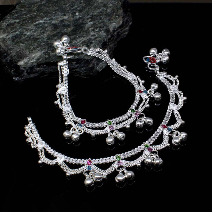 Beautiful Real Silver Jewelry Kids Anklets chain foot baby Bracelet 7"