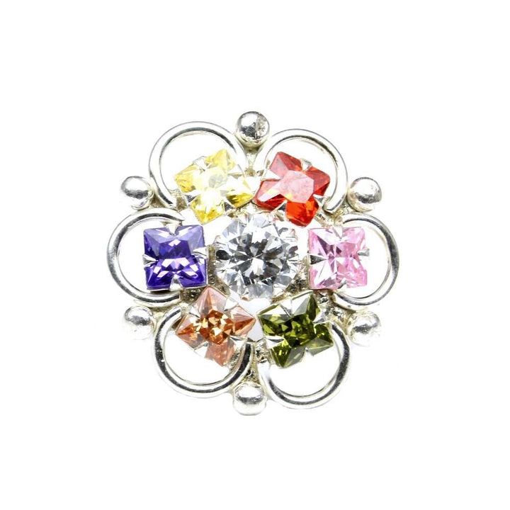 Wedding Real Silver Multi-color CZ Nose ring Push Pin
