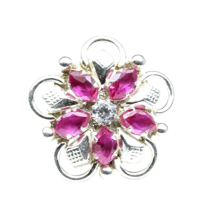 Big 925 Sterling Silver Pink White CZ Studded Indian Nose ring Push Pin