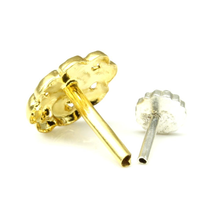 Real Gold Piercing Nose Stud with push pin 