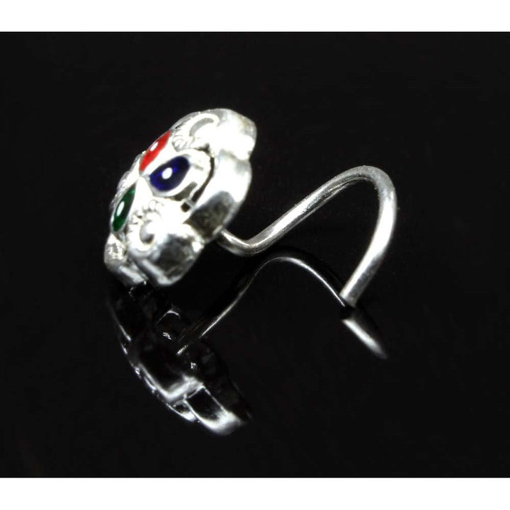 Indian 925 Sterling Silver Nose Stud, corkscrew piercing nose ring L Bend 22g