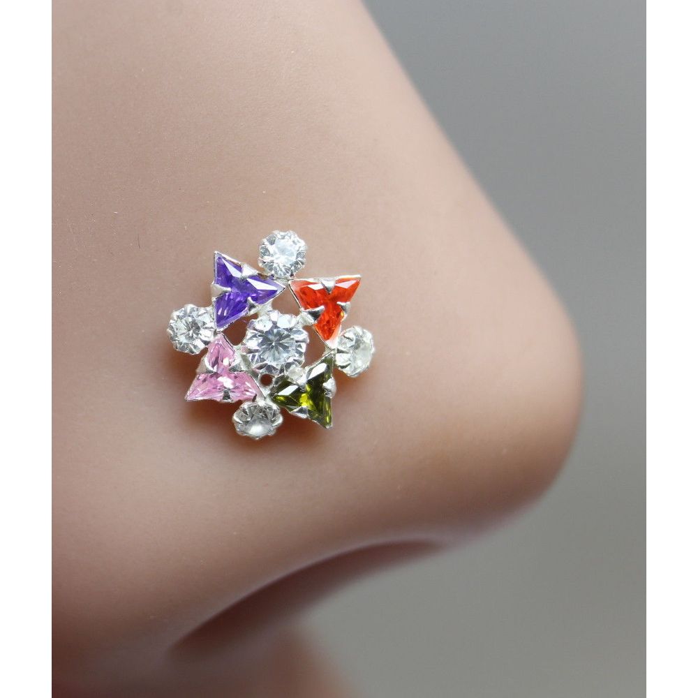 ethnic-indian-925-sterling-silver-multi-color-cz-indian-nose-ring-push-pin-7795