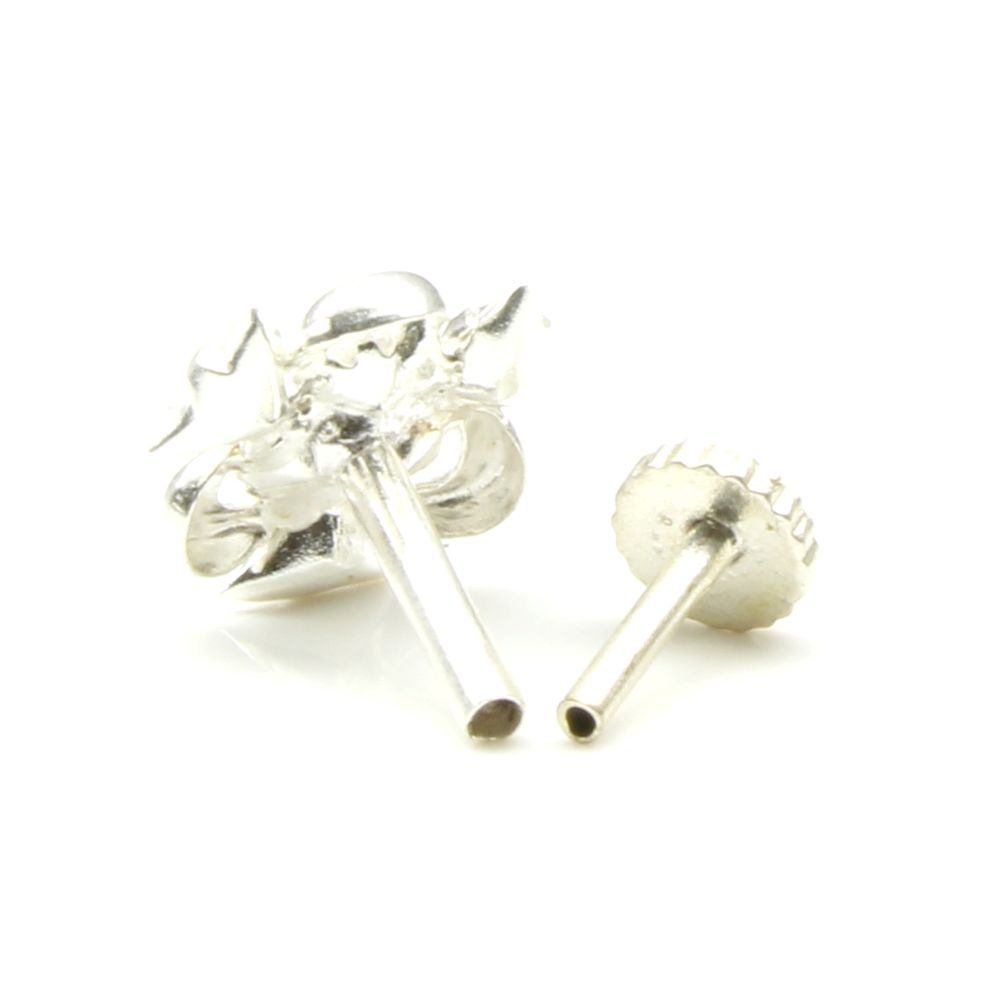 Ethnic Indian 925 Sterling Silver White CZ Indian Nose ring Push Pin