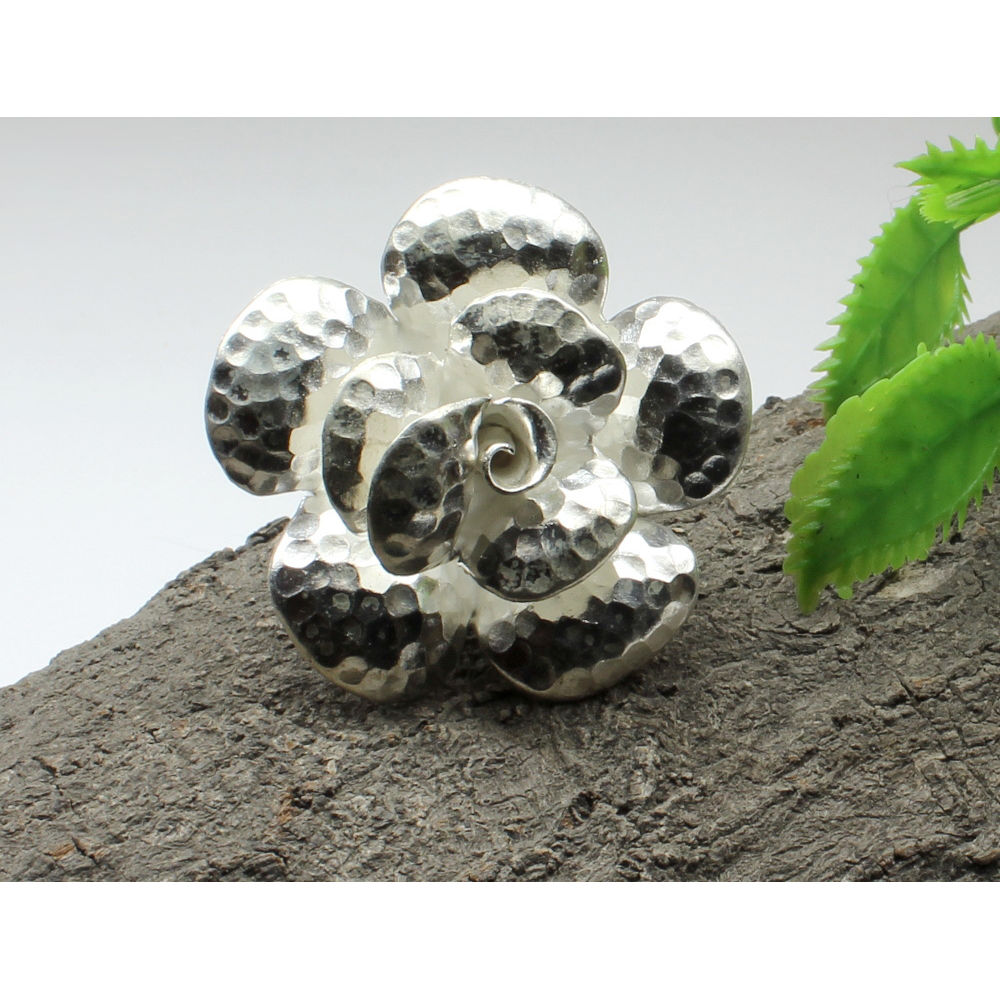 Wild-flower-hammered-textured-Fine-925-Sterling-Silver-Ring-adjustable-for-women