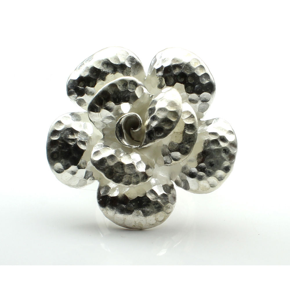 Wild flower hammered textured Fine 925 Real Silver Ring adjustable for women