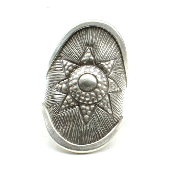 Tribal Star textured Real Solid Sterling Silver wrap Ring adjustable