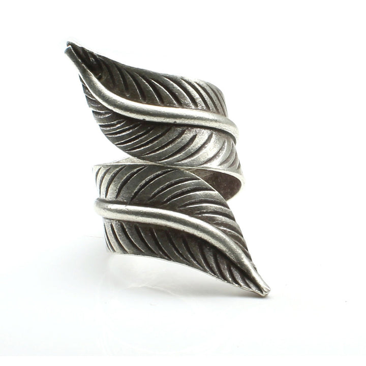 Leaf wrap ethnic textured Pure 925 Sterling Silver wrap ladies Ring adjustable