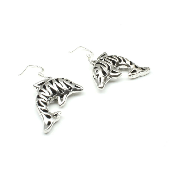 Fish Oxidized dangle 925 Sterling Silver fish hook Earrings