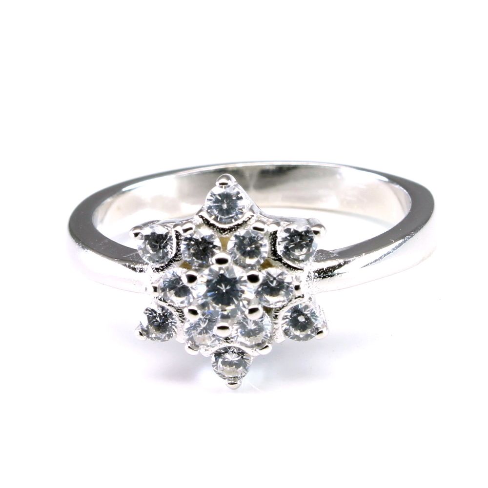 Real Solid 925 Sterling Silver Ring CZ Studded Platinum Finish