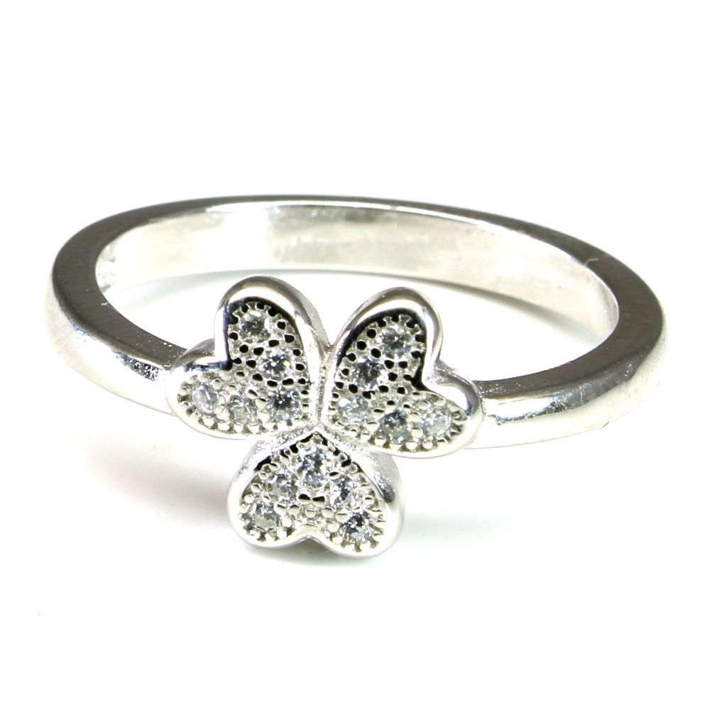Real Solid 925 Sterling Silver Ring CZ Studded Platinum Finish