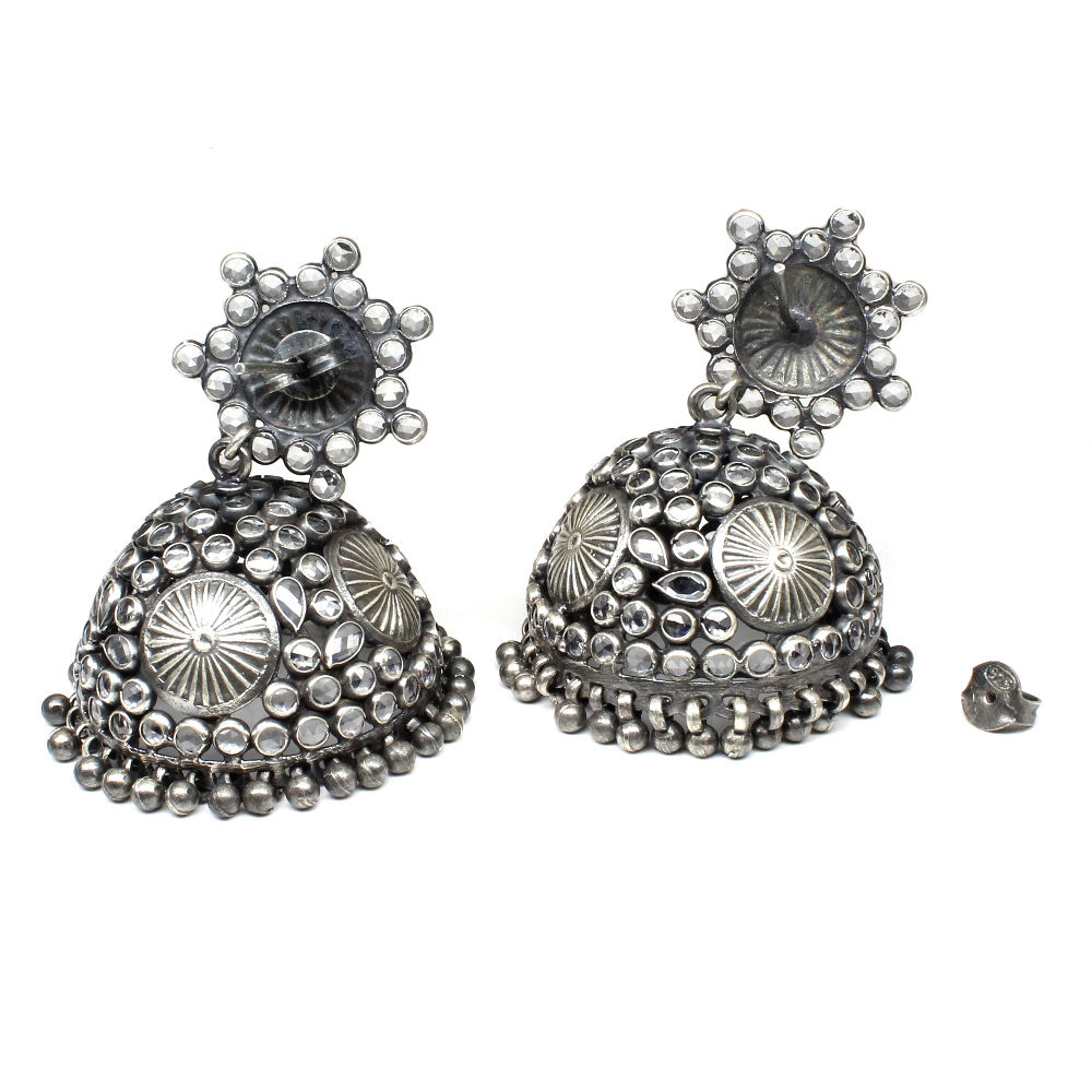 Antique Style Ethnic Indian Jhumka Dangle Earrings 925 Sterling Silver