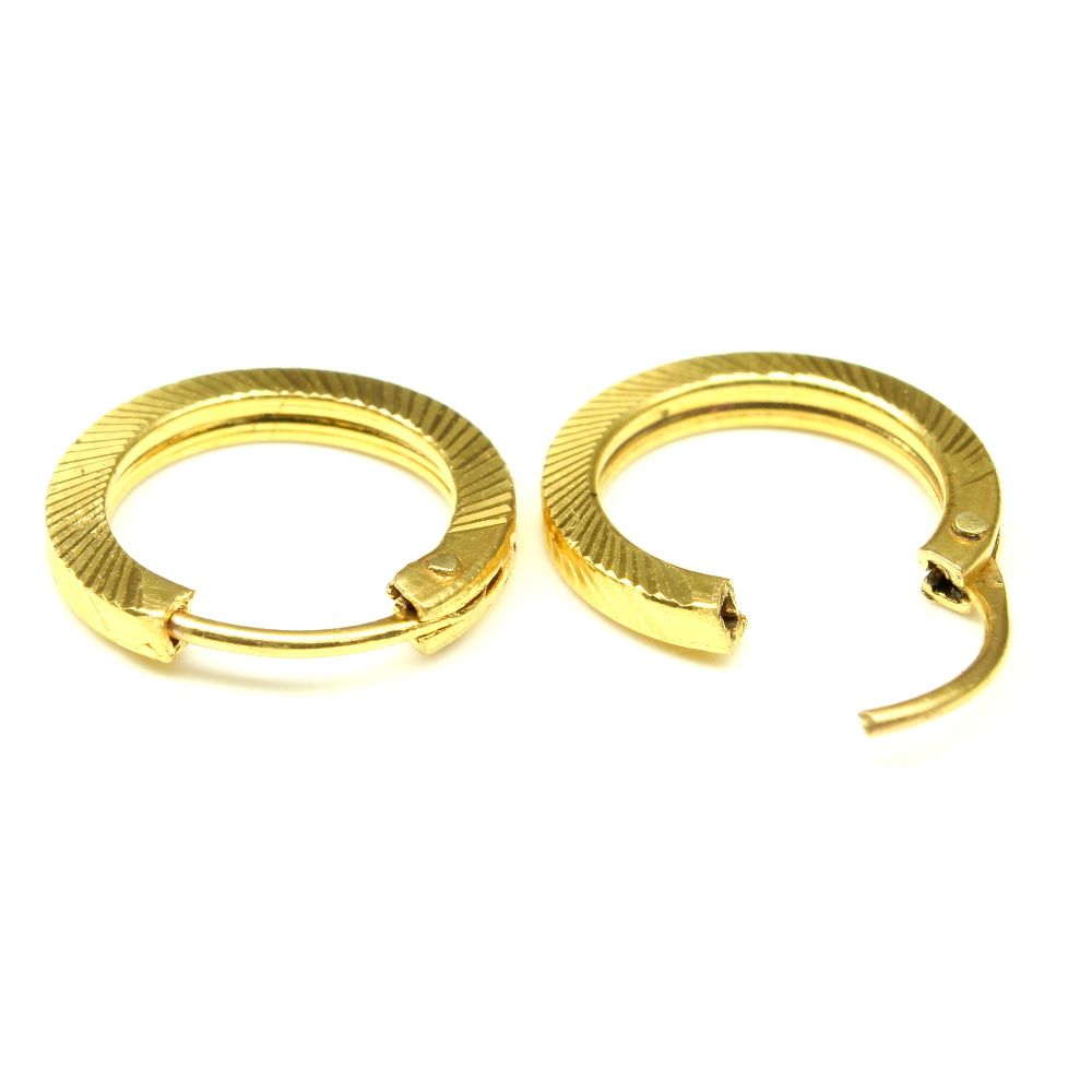 Real 14k yellow gold Hoop Earrings simple hi polish cut hollow pipe loop Pair