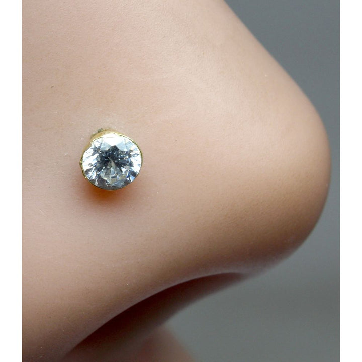 14k Real Gold Nose stud with Single White Stone 