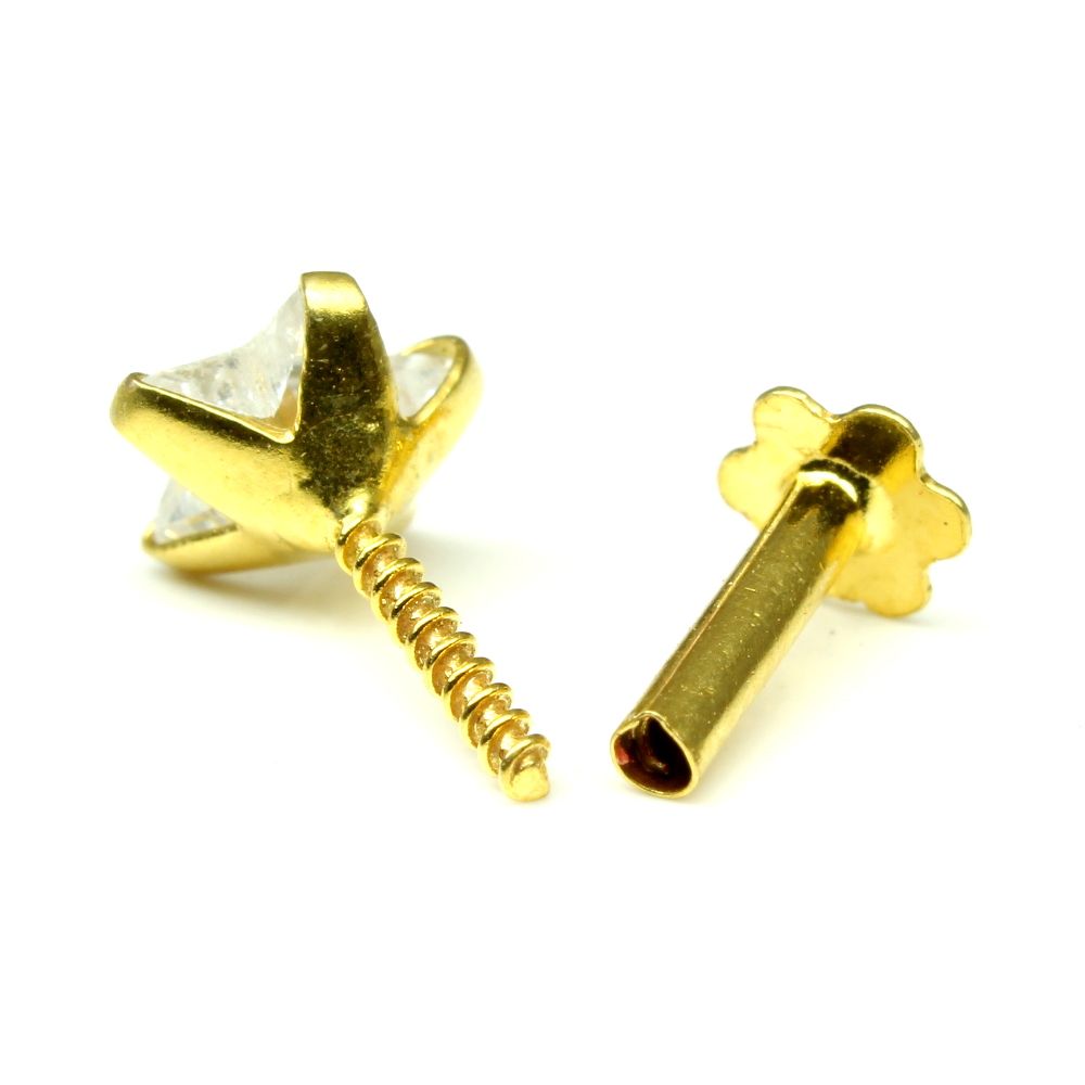 Real Gold piercings Nose Stud with Screw Back 