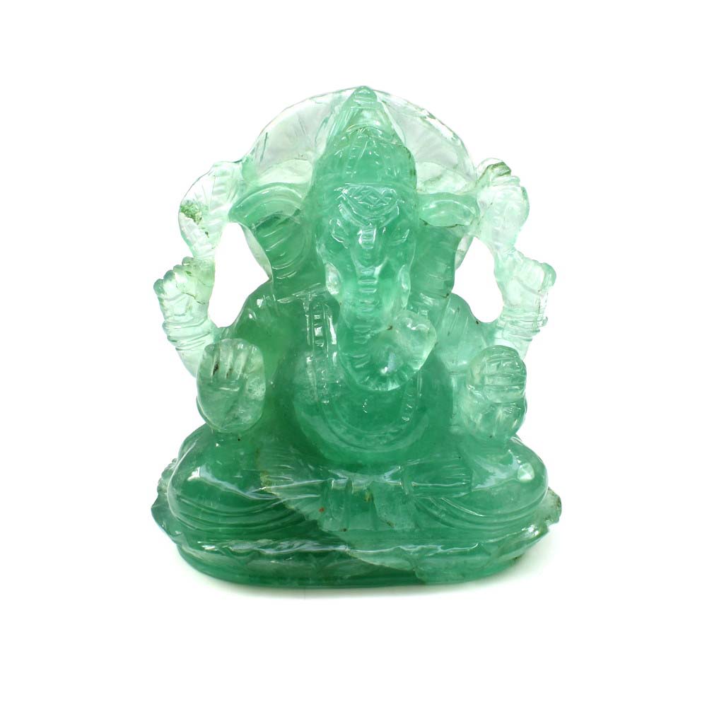 Rare 1480Ct Lord Ganesha Idol Green Fluorite Carved Sculpture Art