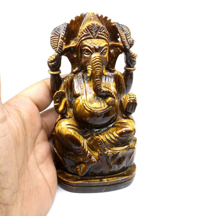 1983Ct Tiger Eye Gemstone Carved Lord Ganesha Hindu Deity God Art Sculpture