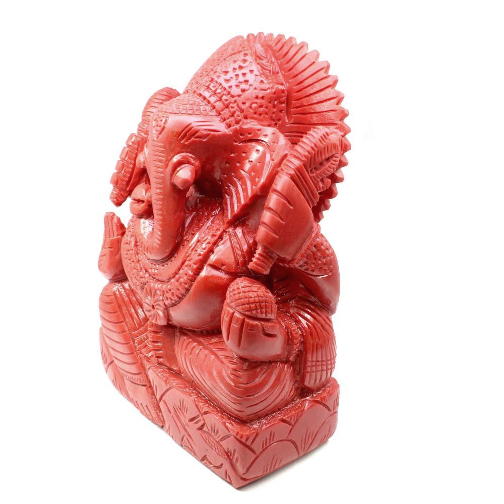 Red Coral Carved Lord Ganesha God Statue Idol Religious