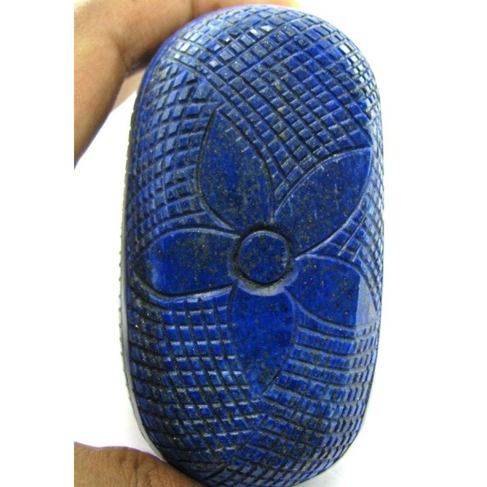 HUGE-Collectible-1744Ct-Natural-Untreated-Blue-Lapis-Lazuli-Oval-Hand-Carved-Gem