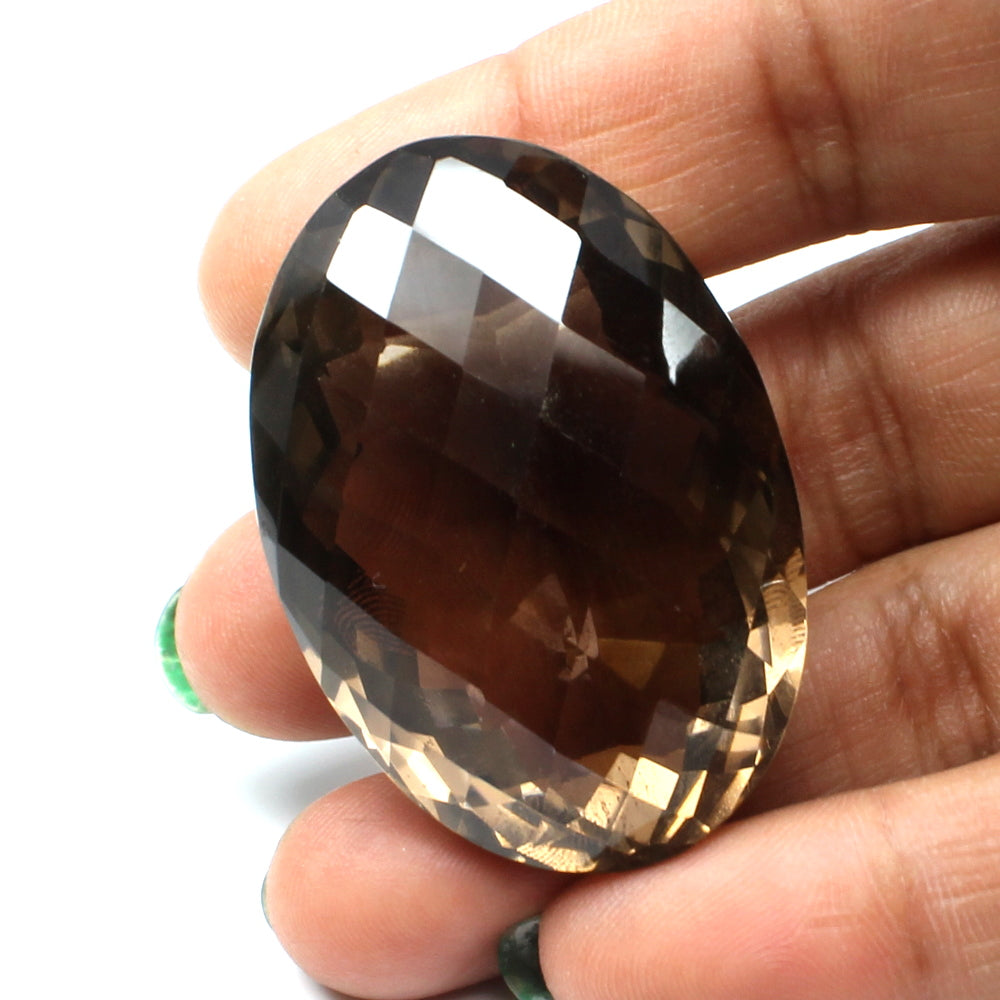 Huge collectible 165.3Ct Natural Smoky Quartz Crystal Oval checker Gemstone