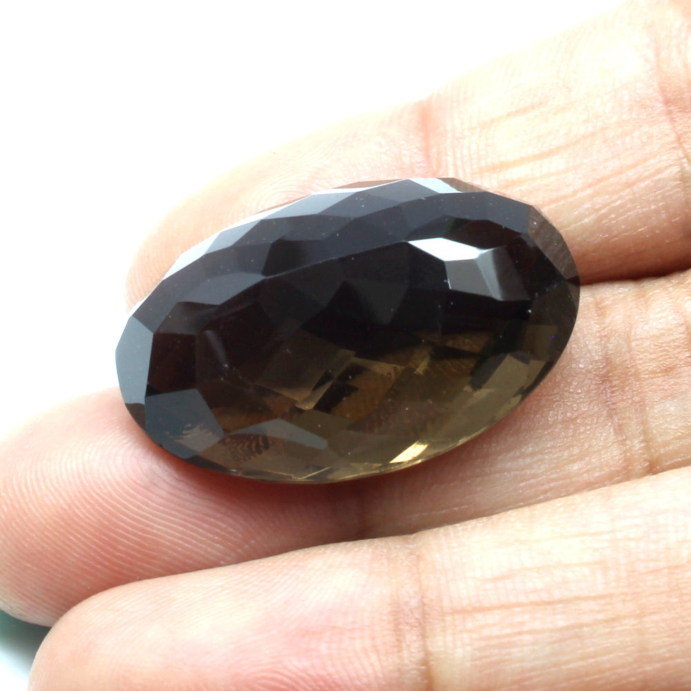 43.4Ct Natural Smoky Quartz Crystal Oval checker Gemstone