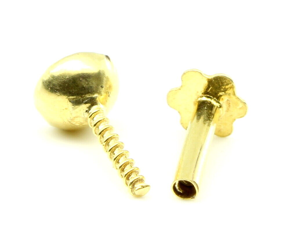 lovely white cz piercing nose stud solid real 14k yellow gold screw back –  Karizma Jewels