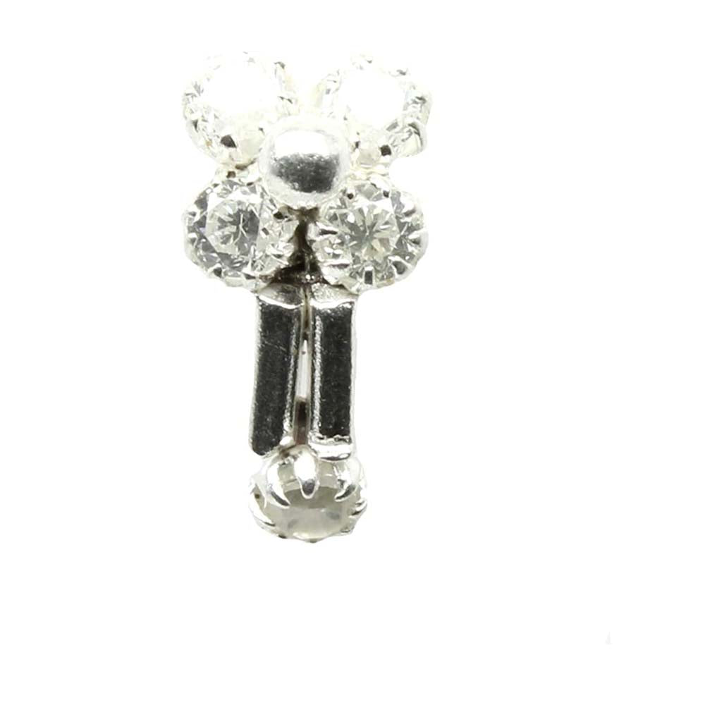 Ethnic Indian 925 Sterling Silver White CZ Indian Nose ring Push Pin