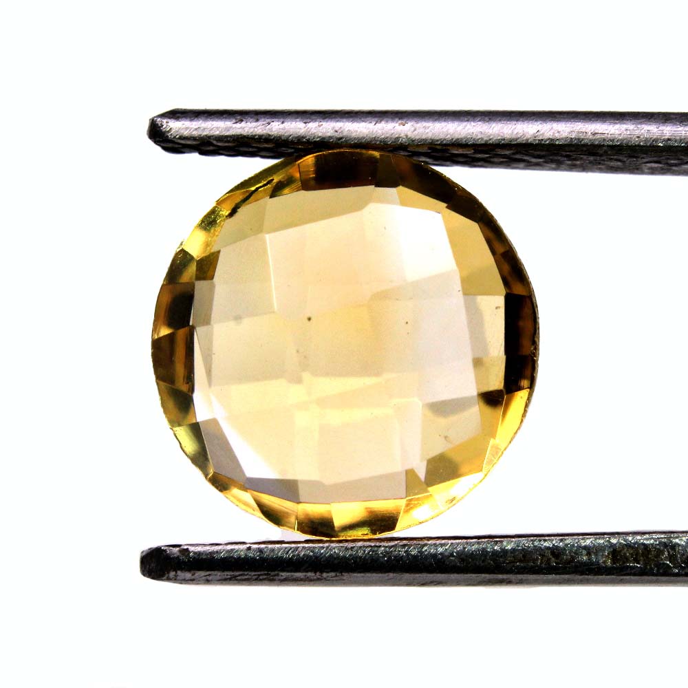 3.15Ct Natural Yellow Citrine (Sunella) Round Checker Cut Gemstone