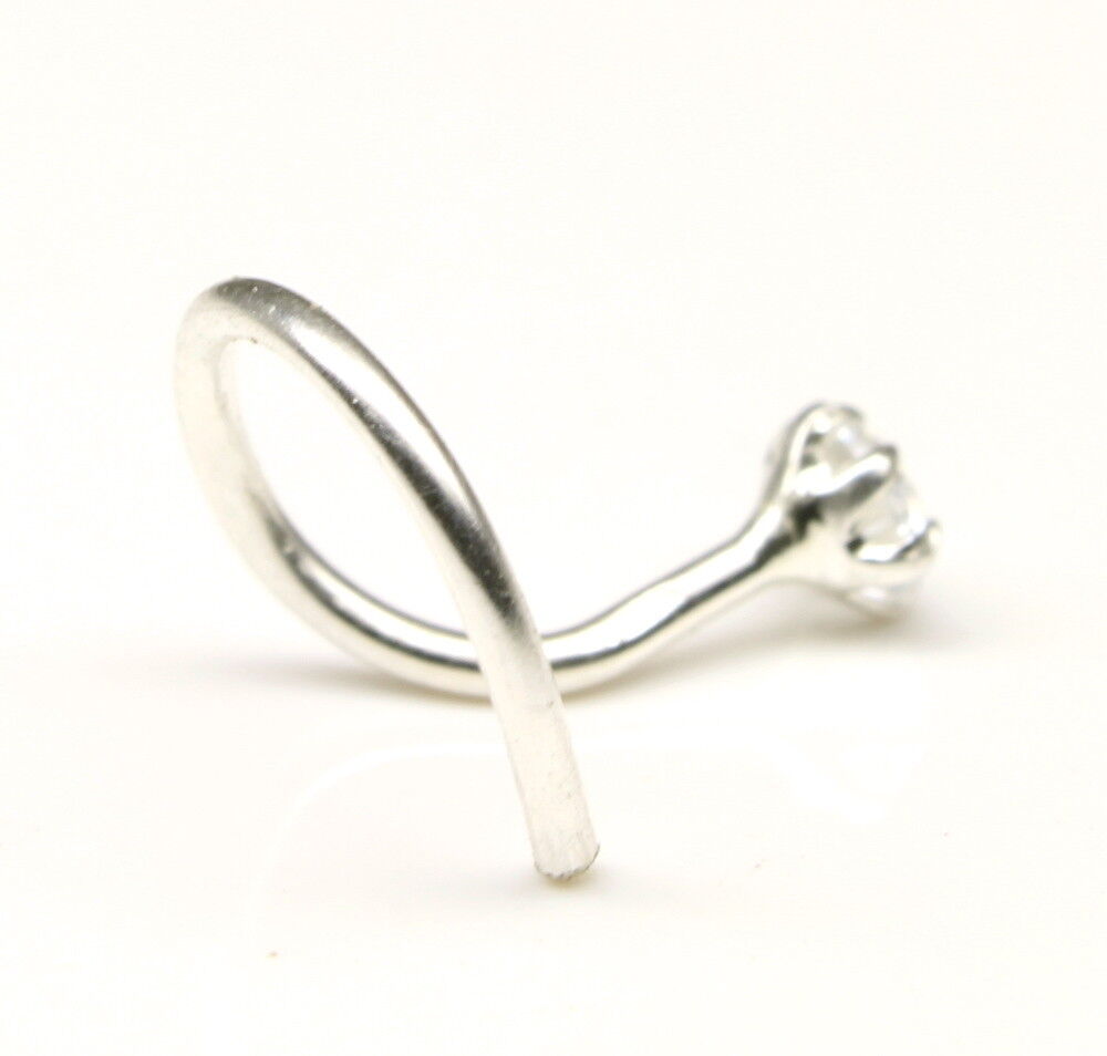 single stone cz Silver nose Piercing corkscrew Nose Ring Stud L Bend nase ring