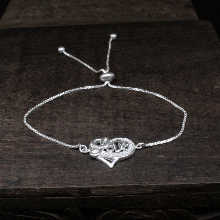 Pure 925 Sterling Silver Trendy Love Heart Bracelet for Girls - adjustable