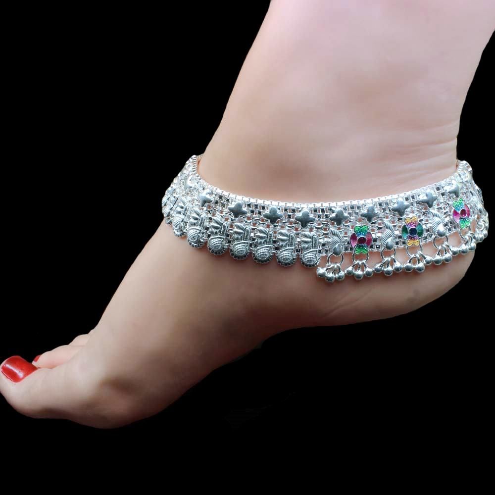 bridal-real-silver-jewelry-anklets-ankle-pajeb-bracelet-pair-10.3quot-10935
