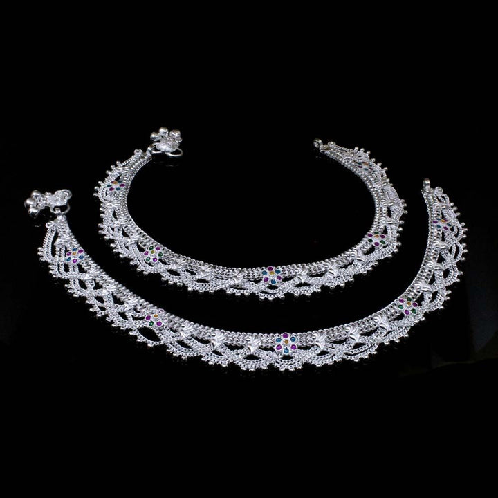 Bridal Real Silver Jewelry Jhallar Anklets Ankle (Pajeb) Bracelet Pair 10.5&quot;