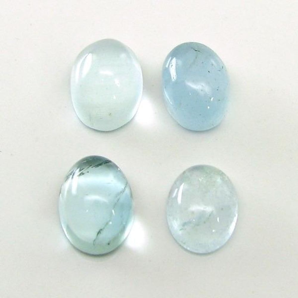6.4Ct-4pc-Lot-Natural-Aquamarine-(Barooz)-Oval-8X6mm-Cabochon-Gemstones