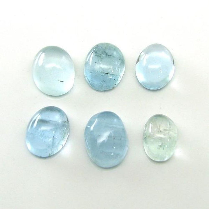 8.1Ct-6pc-Lot-Natural-Aquamarine-(Barooz)-Oval-8X6mm-Cabochon-Gemstones