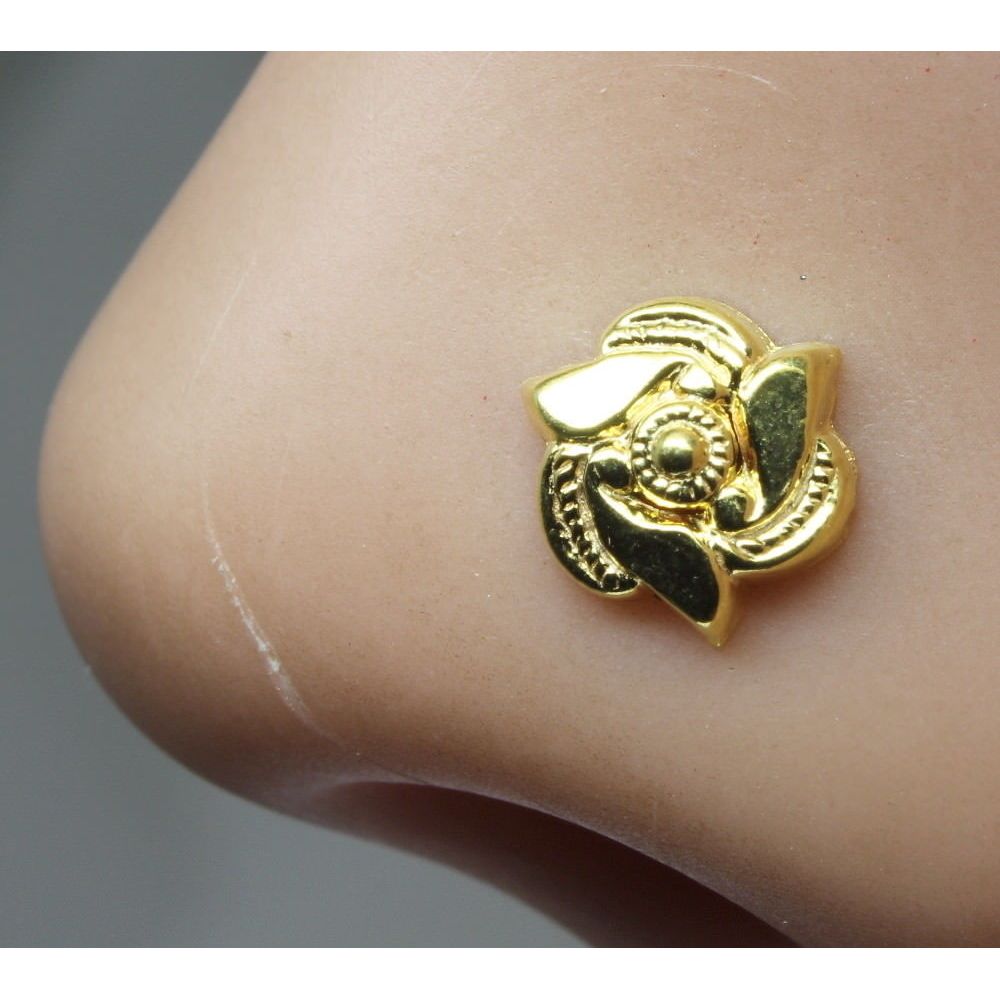 Indian Nose Stud, Gold plated nose ring, corkscrew piercing ring twisted wire